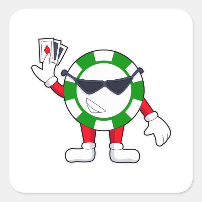 Poker-Chip mit Poker-Karten Quadratischer Aufkleber (Vorderseite)