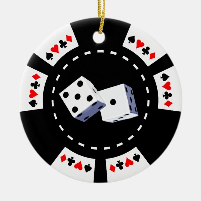 POKER-CHIP MIT WÜRFEL-VERZIERUNG KERAMIK ORNAMENT (Vorne)