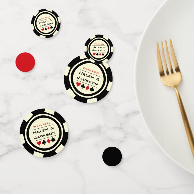Poker Chip Schwarz-weiß Red Vegas Wedding Konfetti (Gruppe)