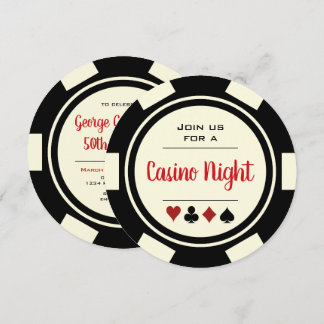 Poker Chip Schwarz-weißes Casino Einladung