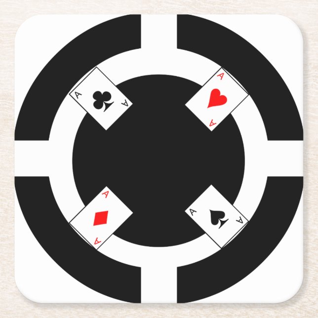 Poker-Chip - Schwarzes Rechteckiger Pappuntersetzer (Vorderseite)