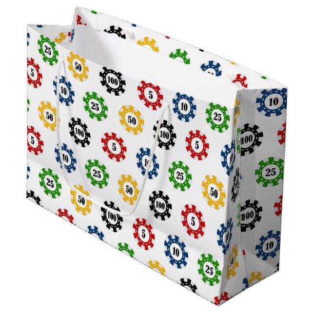 Poker Chip Spielkasino Muster Party Geschenktasche Große Geschenktüte (Vorderseite Schrägansicht)