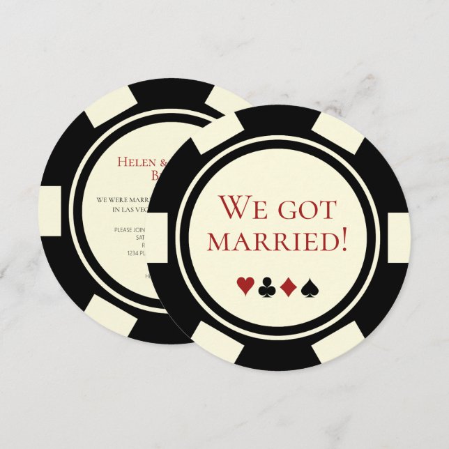 Poker Chip Vegas Hochzeitsankündigung Einladung (Vorne/Hinten)