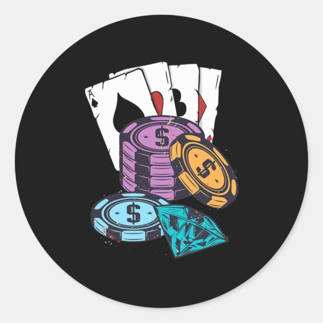 Poker Chips Casino Gambler Holdem Bluff Cards Gesc Runder Aufkleber (Vorderseite)