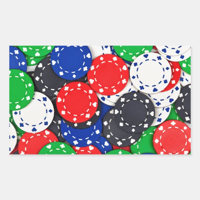 Poker-Chips im Casino Rechteckiger Aufkleber (Vorderseite)