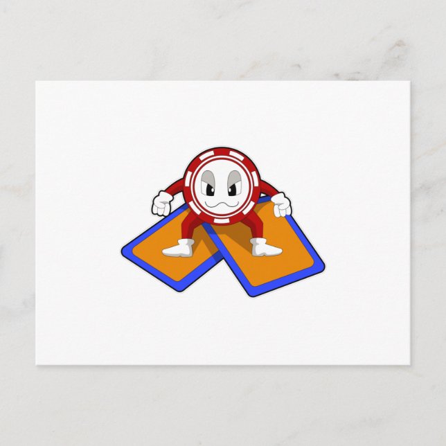 Poker-Chips mit Poker-Karten Postkarte (Vorderseite)