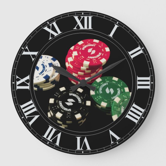 Poker Chips Pattern Wall Clock Große Wanduhr (Vorderseite)