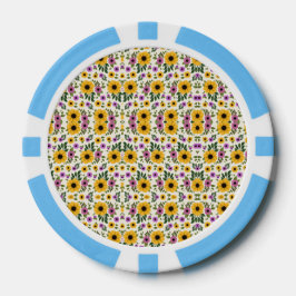 Poker chips with a vibrant floral pattern