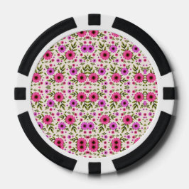 Poker chips with a vibrant pink floral pattern 
