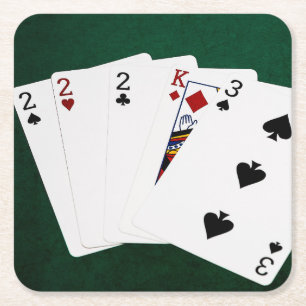 Poker - drei von einer Art - zwei Rechteckiger Pappuntersetzer