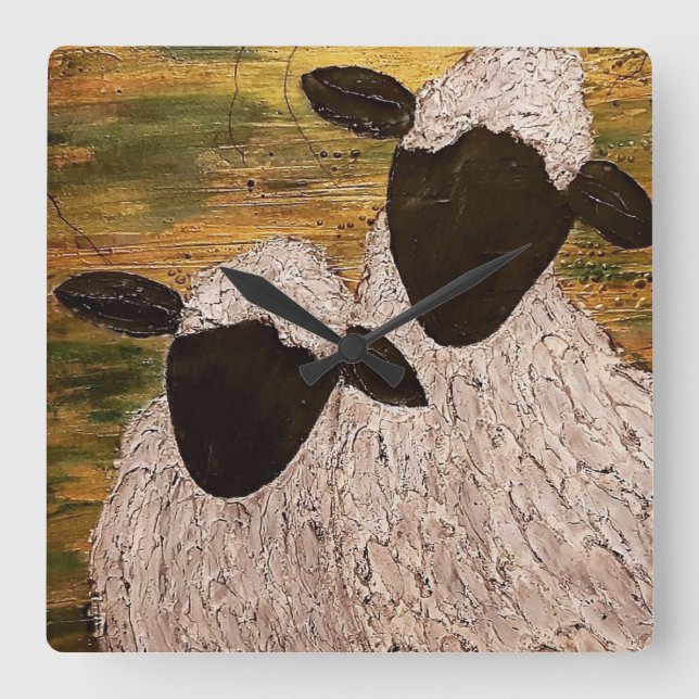 POKER FACE SHEEP, QUADRATISCHE WANDUHR (Vorderseite)