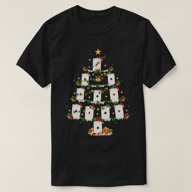 Poker Game Lover Xmas Lights Poker Christmas Tree  T-Shirt (Design vorne)
