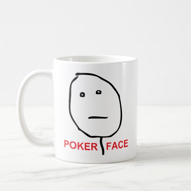Poker-Gesichts-Raserei-Gesicht Meme Kaffeetasse (Links)