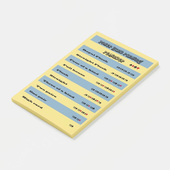 Poker Hand Ranking Erinnerung Blu & Gelb Streifen Post-it Klebezettel (angewinkelt)