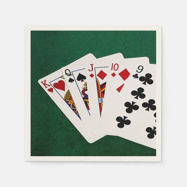 Poker Hände - gerade - König bis neun Serviette (Vorderseite)