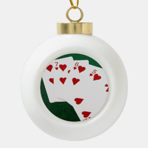 Poker Hände - Straight Flush - Hearts Anzug Keramik Kugel-Ornament