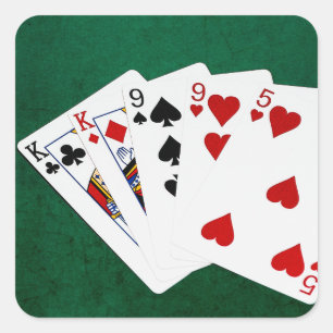 Poker Hände - Zwei Paar - König, neun Quadratischer Aufkleber