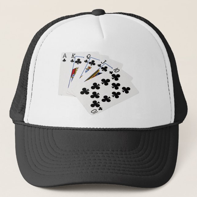 Poker Hands - Royal Flush - Clubs Anzug Truckerkappe (Vorderseite)