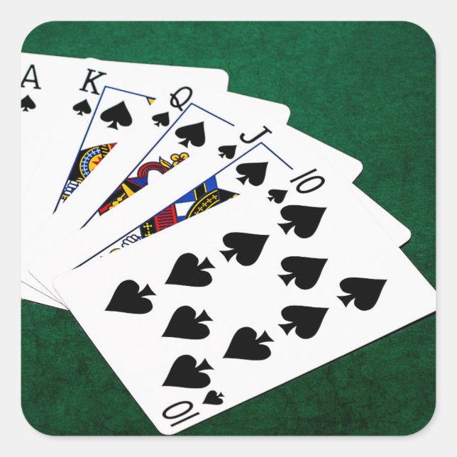 Poker Hands - Royal Flush - Spades Anzug Quadratischer Aufkleber (Vorderseite)