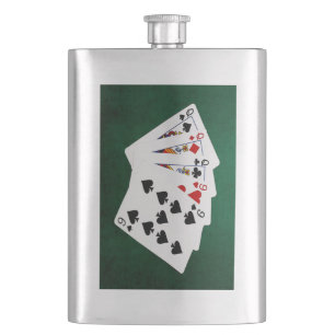 Poker Hands - Vollhaus - Königin und Neun Flachmann