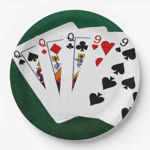 Poker Hands - Vollhaus - Königin und Neun Pappteller
