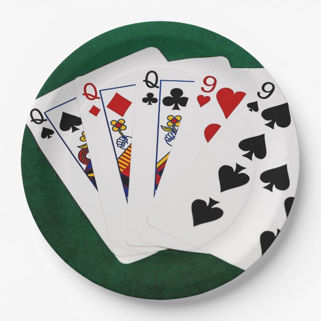 Poker Hands - Vollhaus - Königin und Neun Pappteller (Vorderseite)