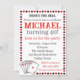 Poker Invitation d'anniversaire, Invitation d'adul