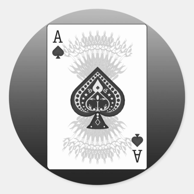 Poker-Karte des Ass des Spades: Runder Aufkleber (Vorderseite)