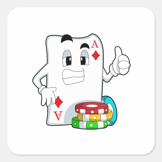 Poker-Karte mit Poker-Chips Quadratischer Aufkleber (Vorderseite)