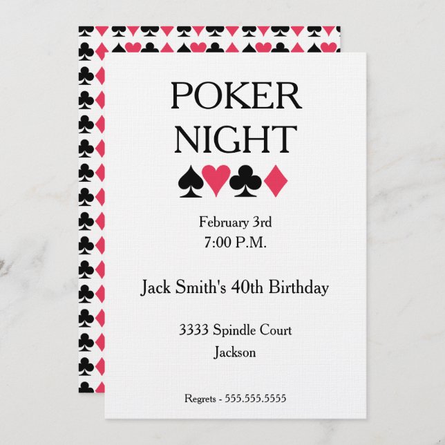 Poker Night Anniversaire Fête Invitation (Devant / Derrière)
