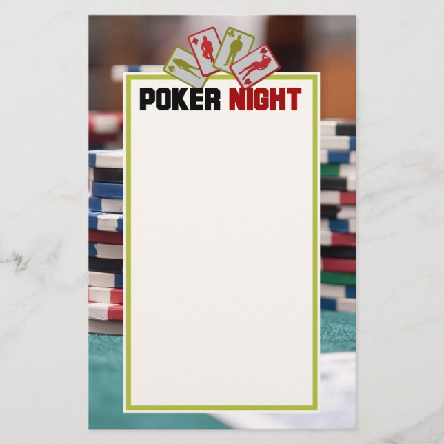 Poker Night mit Spielkarten und Poker Chips Briefpapier (Vorderseite)