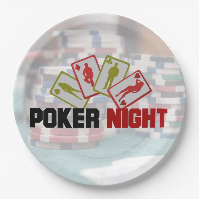Poker Night mit Spielkarten und Poker Chips Pappteller (Vorderseite)