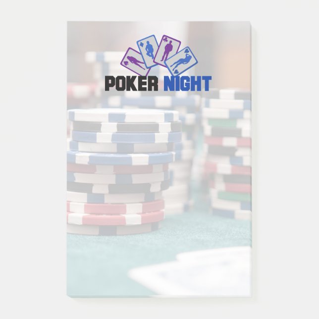 Poker Night mit Spielkarten und Poker Chips Post-it Klebezettel (Vorderseite)
