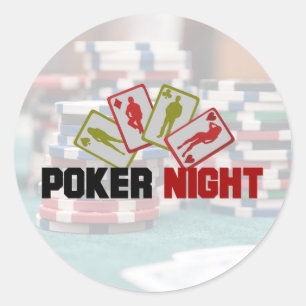 Poker Night mit Spielkarten und Poker Chips Runder Aufkleber