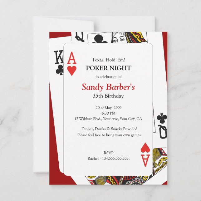 Poker Night - Texas Hold'Em Party Einladung (Vorderseite)