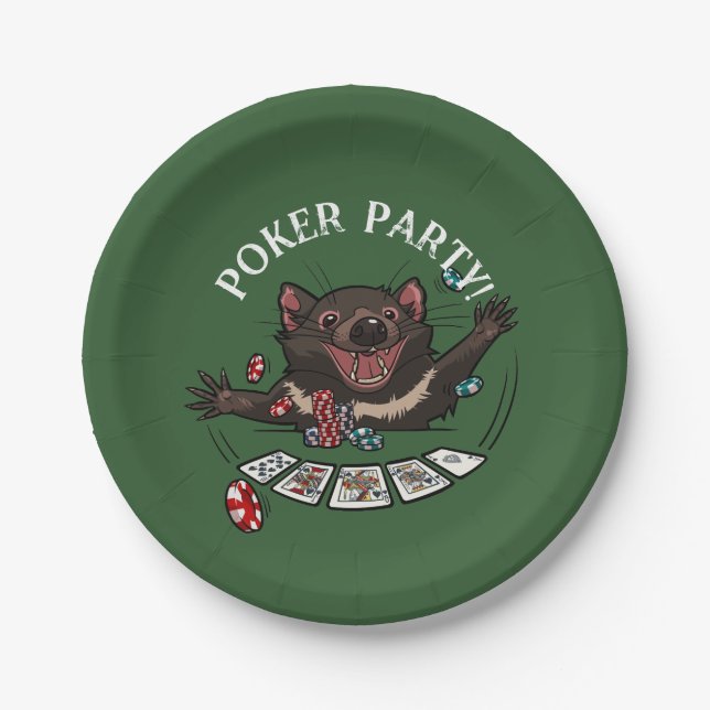 Poker Party Royal Flush Tasmanian Devil Cartoon Pappteller (Vorderseite)