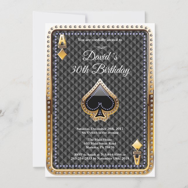 Poker Playcard Casino Invitation Anniversaire (Devant)