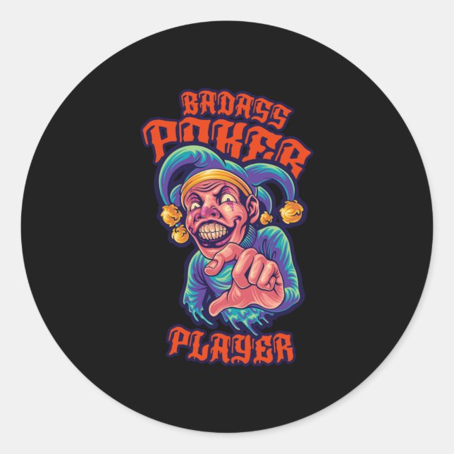 Poker Player Jester Casino Gambling Cards Geschenk Runder Aufkleber (Vorderseite)