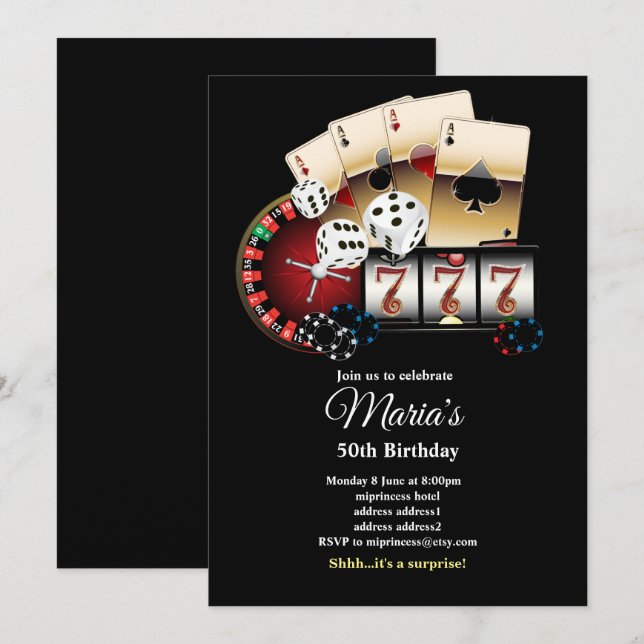 Poker Playing Card, invitation de la fête de casin (Devant / Derrière)