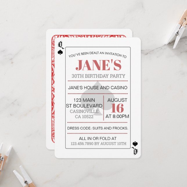 Poker Queen of Spades Einladung (Vorderseite/Rückseite Beispiel)