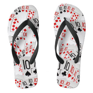 Poker Spielkarten Zehner in einem geschichteten Mu Flip Flops