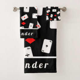 Poker Theme Playing Cards & Red Diamonds sein Name Badhandtuch Set