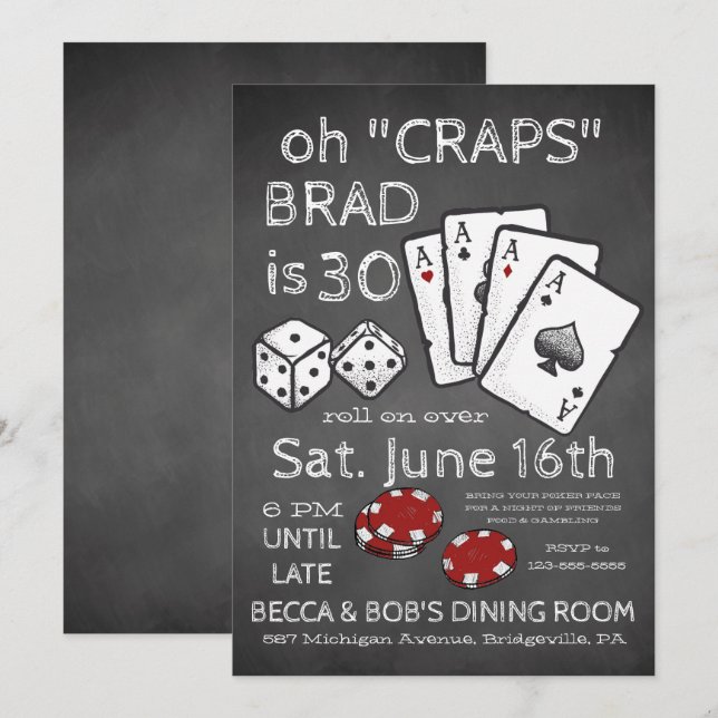 Poker Themed Party Einladung (Vorne/Hinten)