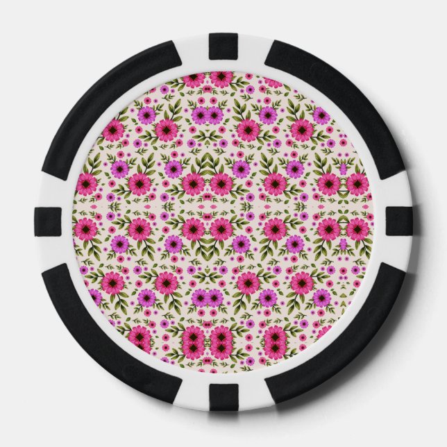 Pokerchips mit einem lebendigen rosa Blumenmuster  (Vorderseite)