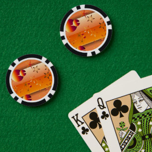 Pokerspiel-Chips mit orangefarbenem abstraktem Des Pokerchips