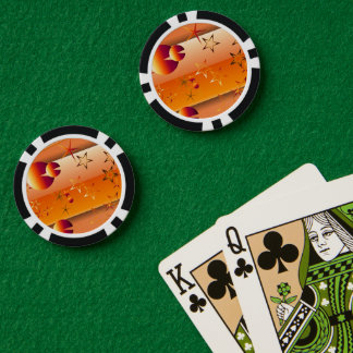 Pokerspiel-Chips mit orangefarbenem abstraktem Des Pokerchips