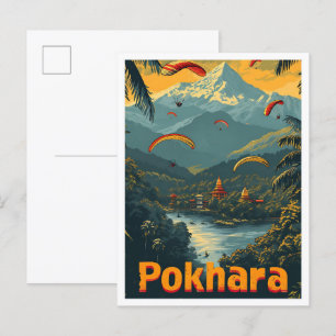 Pokhara Nepal Vintage-Kunst-Reiseillustration Postkarte