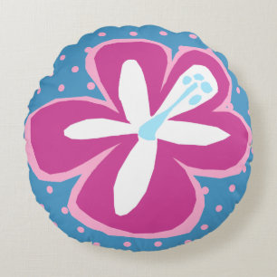 Pokii Hawaiian Aloha Hibiskus Polka Dot Reversible Rundes Kissen