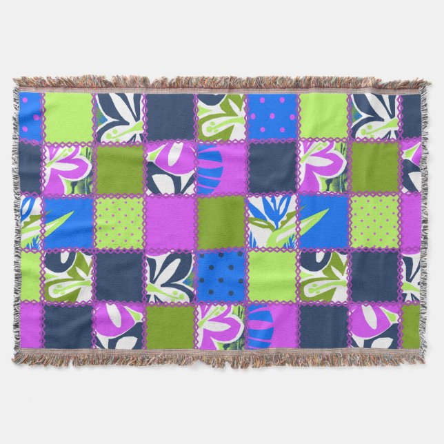 Pokii Hawaiian Floral and Dot Patchwork Blankets Decke (Vorderseite)