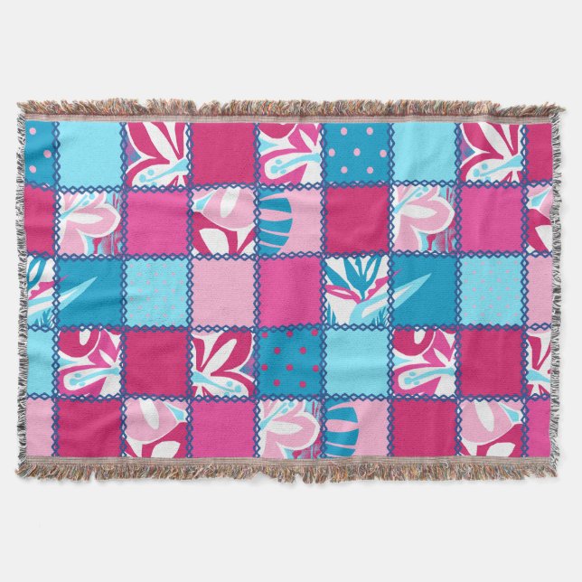 Pokii Hawaiian Floral and Dot Patchwork Blankets Decke (Vorderseite)